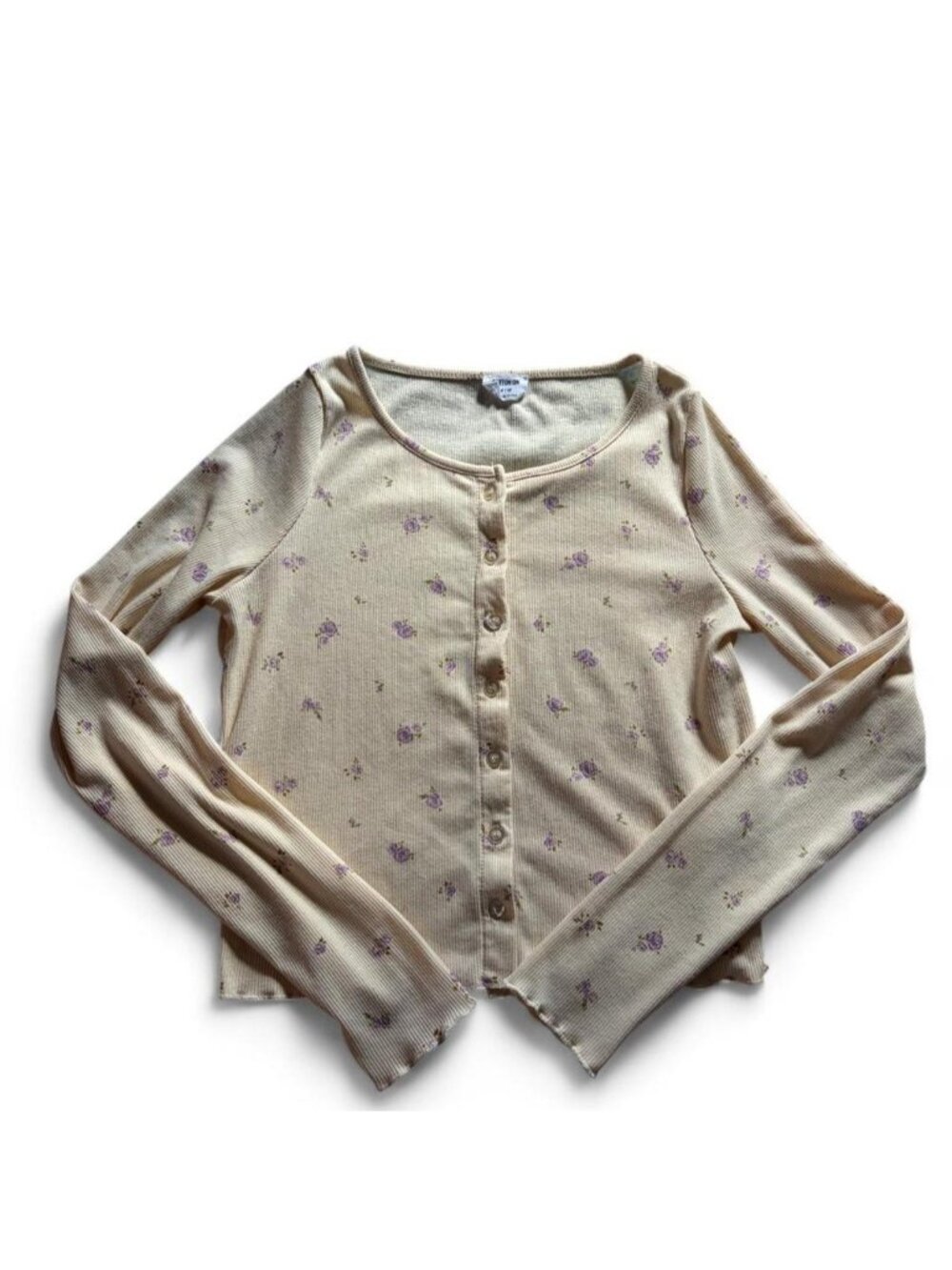 Cotton On Cream & Tan Floral long sleeve button up top